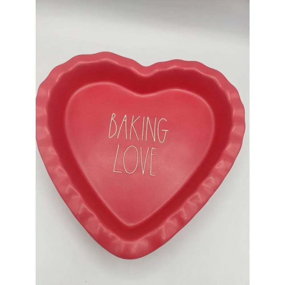 Rae Dunn BAKING LOVE Red Heart Dish Pan Ceramic Valentines Day Collectible